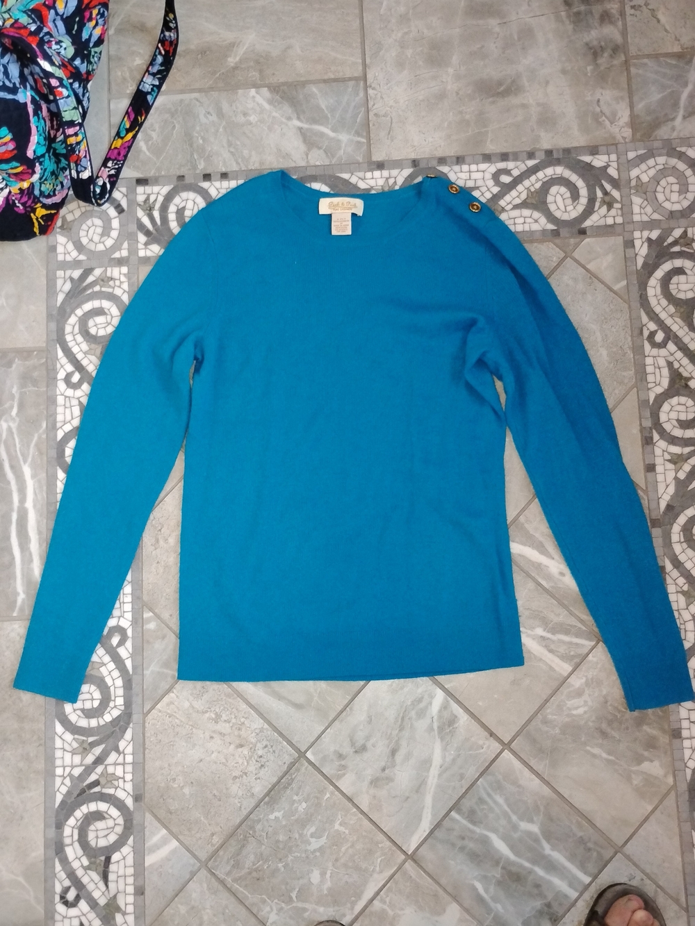 Cashmere Teal Long-Sleeve Button-Shoulder Sweater